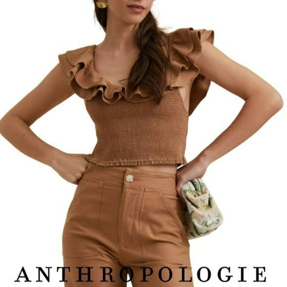 NWT Anthropologie Maeve Ruffled Smocked Crop Top